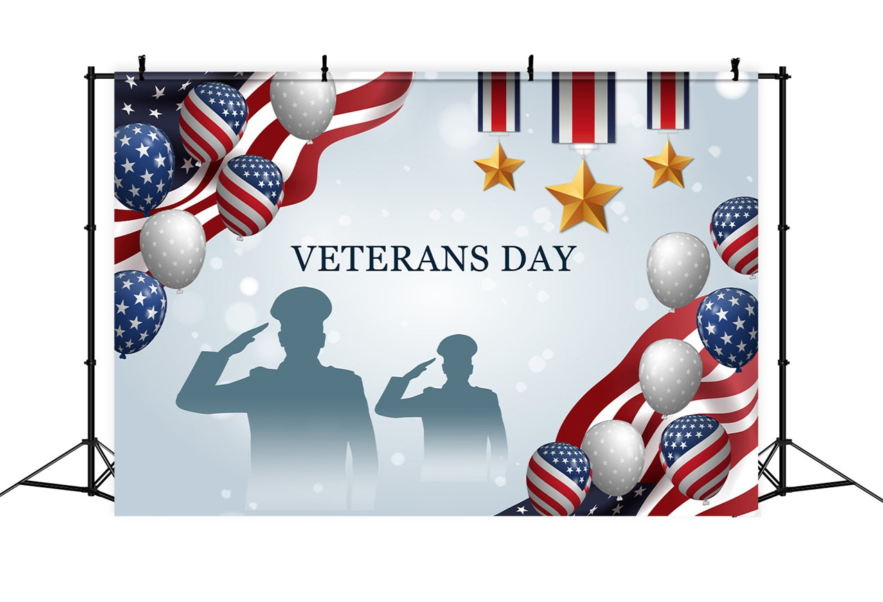 American Flag Backdrops Veterans Day Patriotic Balloons Salute Backdrop BRP12-687