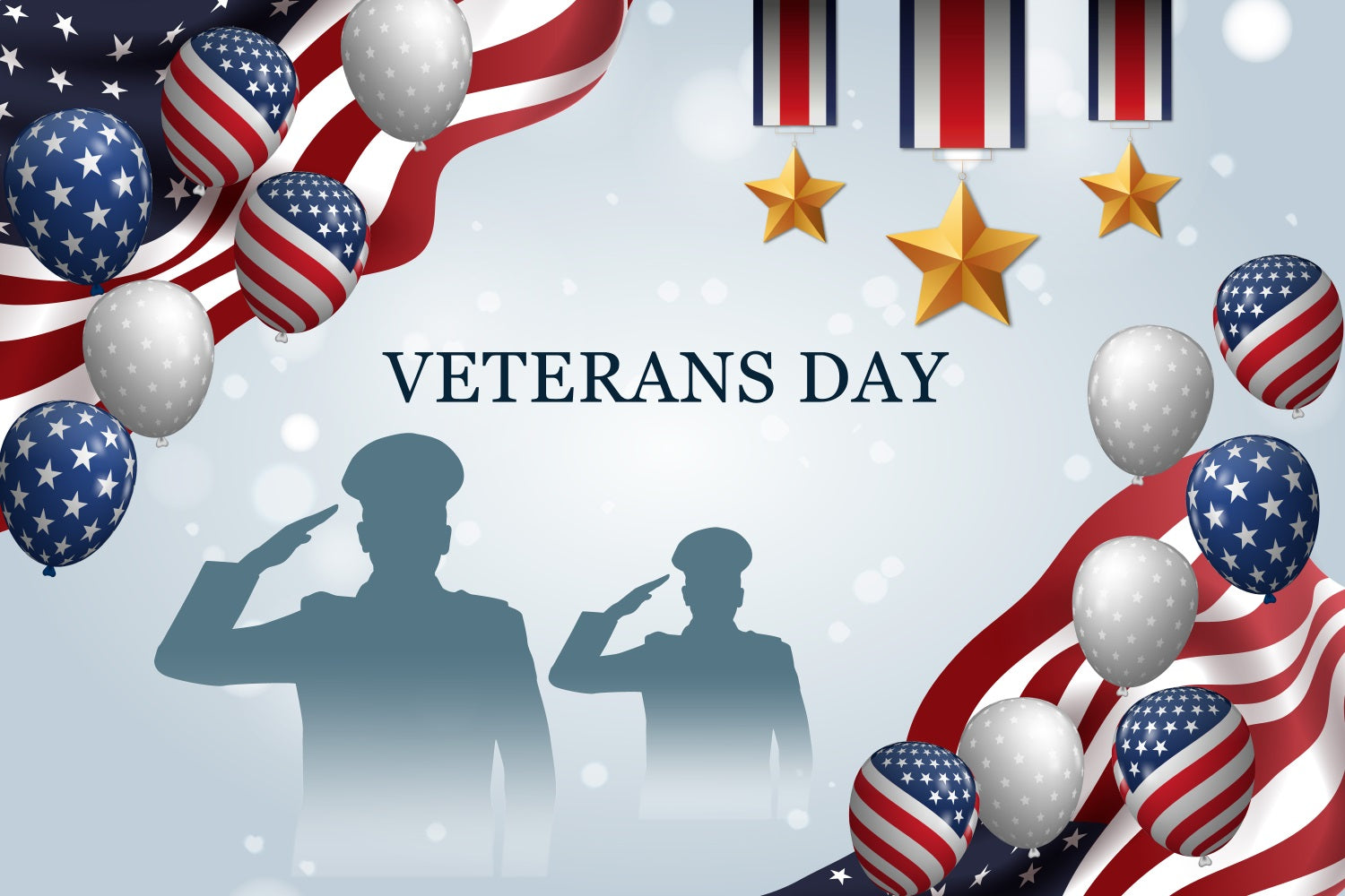 American Flag Backdrops Veterans Day Patriotic Balloons Salute Backdrop BRP12-687