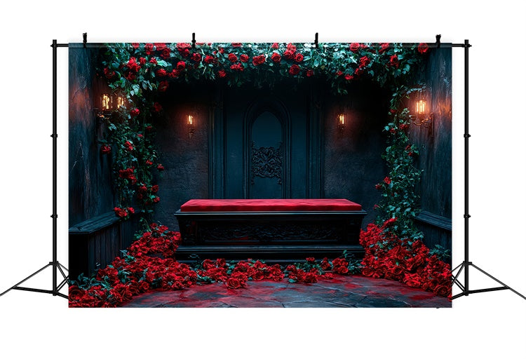 Coffin Backdrop Candlelit Coffin Rose Gothic Arch Backdrop BRP12-690