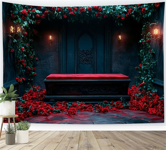 Coffin Backdrop Candlelit Coffin Rose Gothic Arch Backdrop BRP12-690