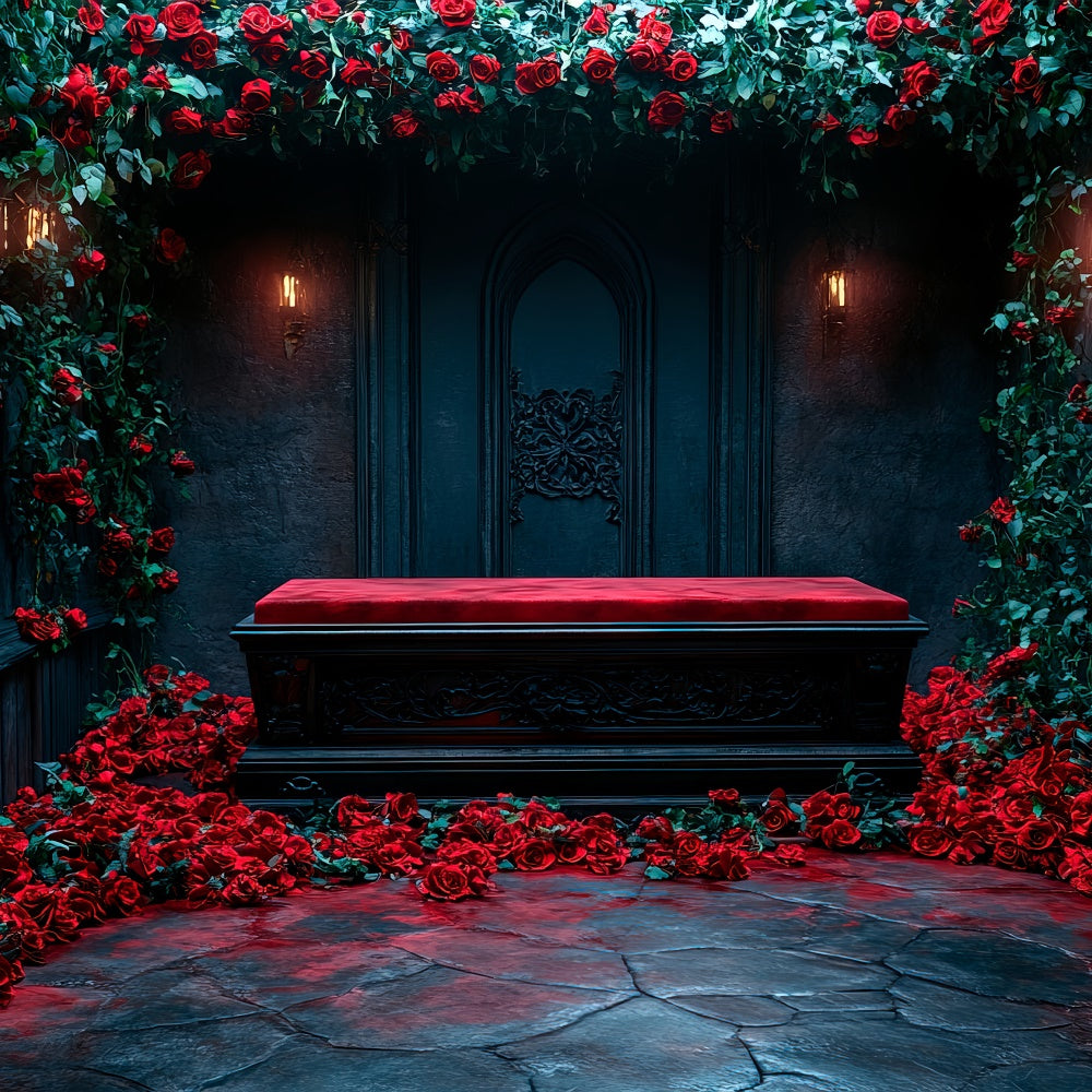 Coffin Backdrop Candlelit Coffin Rose Gothic Arch Backdrop BRP12-690