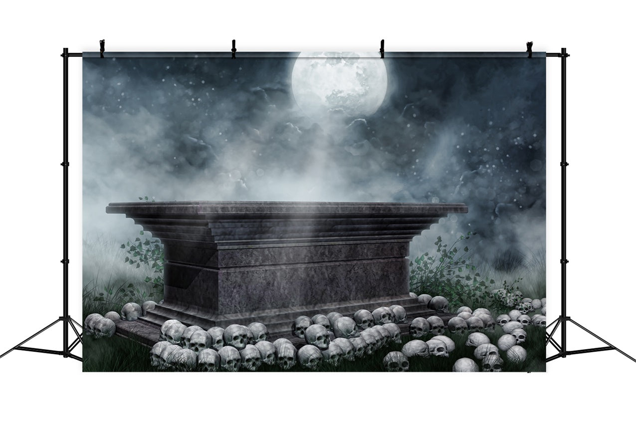 Coffin Backdrop Eerie Coffin Mist Skull Scene Backdrop BRP12-693