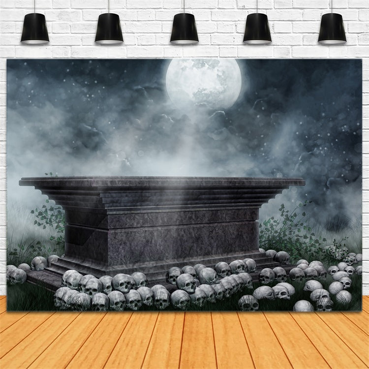 Coffin Backdrop Eerie Coffin Mist Skull Scene Backdrop BRP12-693