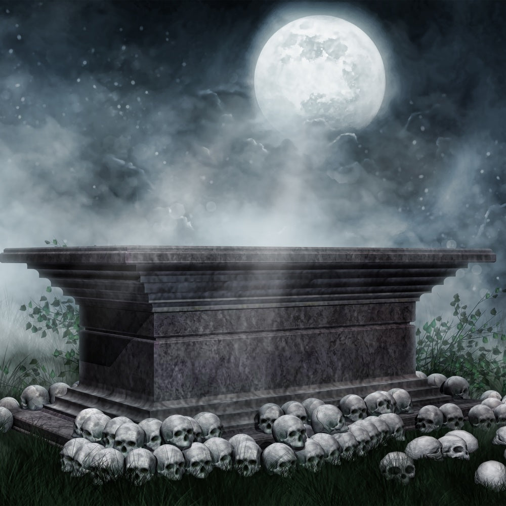 Coffin Backdrop Eerie Coffin Mist Skull Scene Backdrop BRP12-693