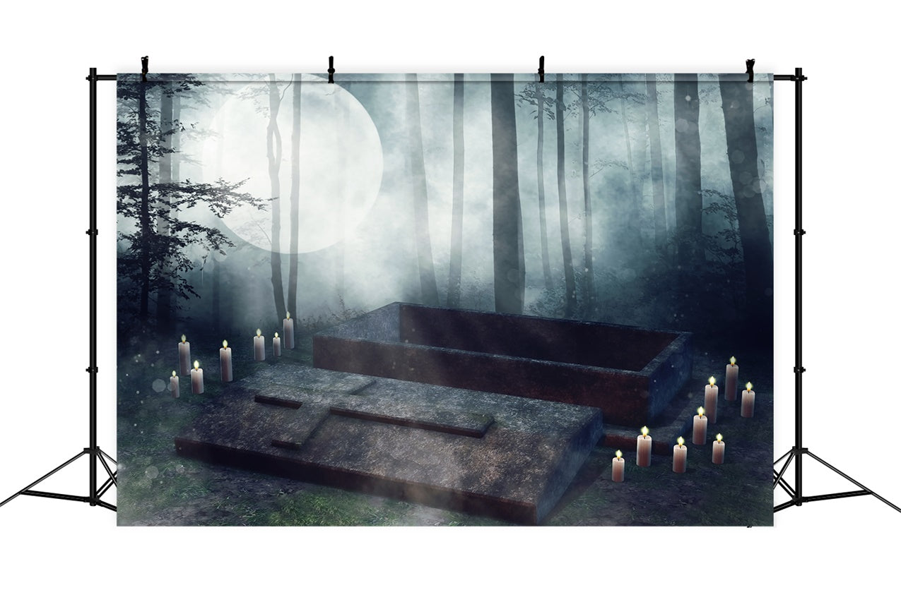 Coffin Backdrop Moonlit Coffin Open Forest Shadows Backdrop BRP12-694