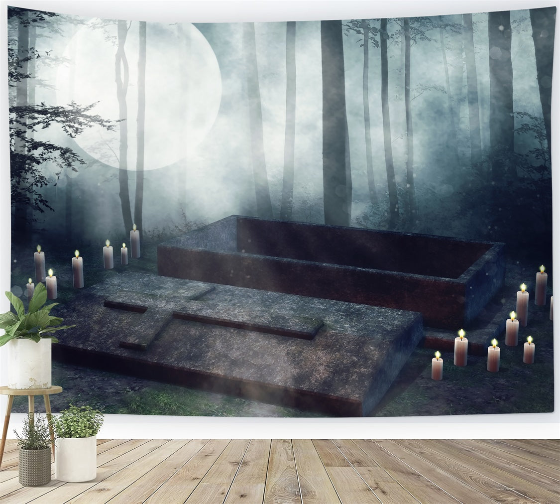 Coffin Backdrop Moonlit Coffin Open Forest Shadows Backdrop BRP12-694