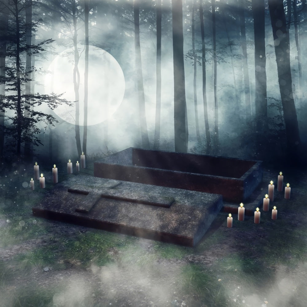 Coffin Backdrop Moonlit Coffin Open Forest Shadows Backdrop BRP12-694