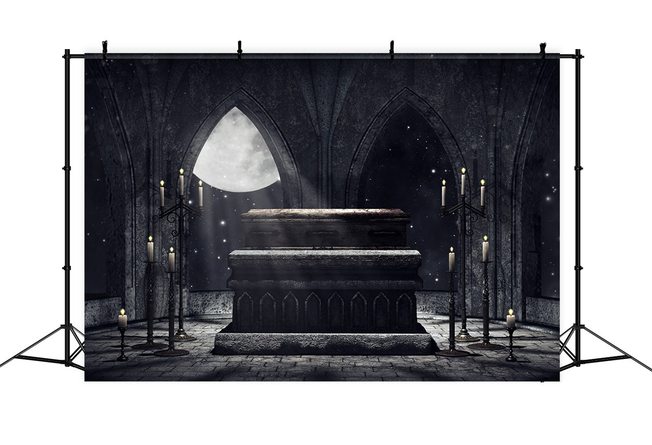 Coffin Backdrop Arched Window Moon Church Backdrop BRP12-695