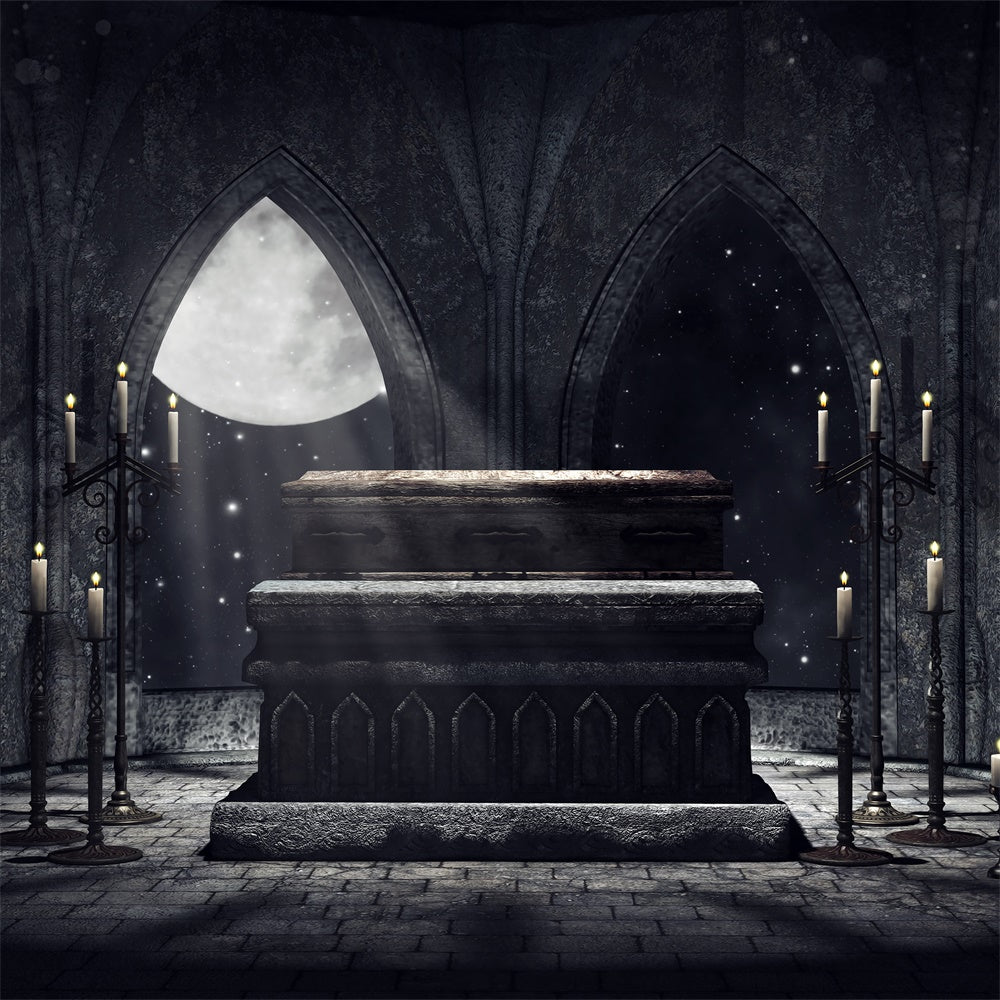 Coffin Backdrop Arched Window Moon Church Backdrop BRP12-695