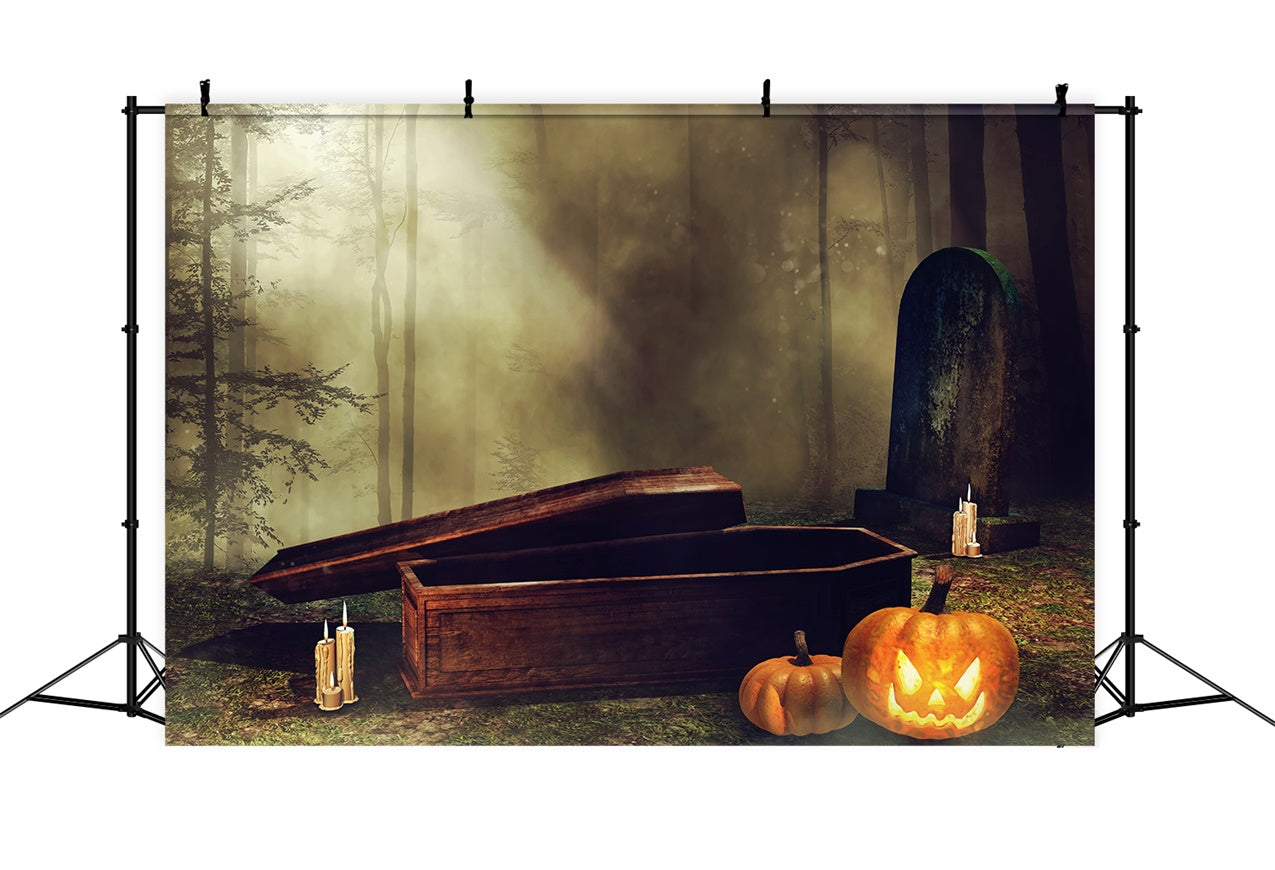 Coffin Backdrop Forest Graveyard Coffin Pumpkins Backdrop BRP12-696