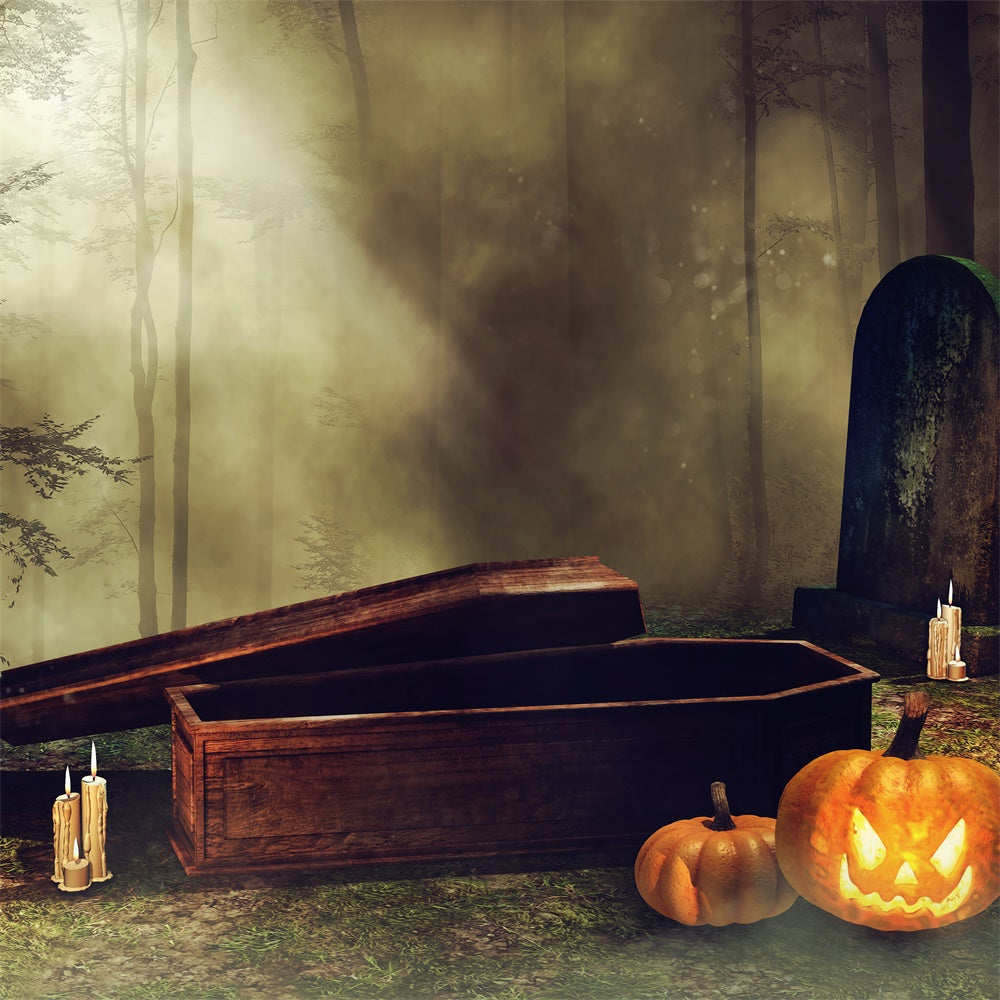 Coffin Backdrop Forest Graveyard Coffin Pumpkins Backdrop BRP12-696