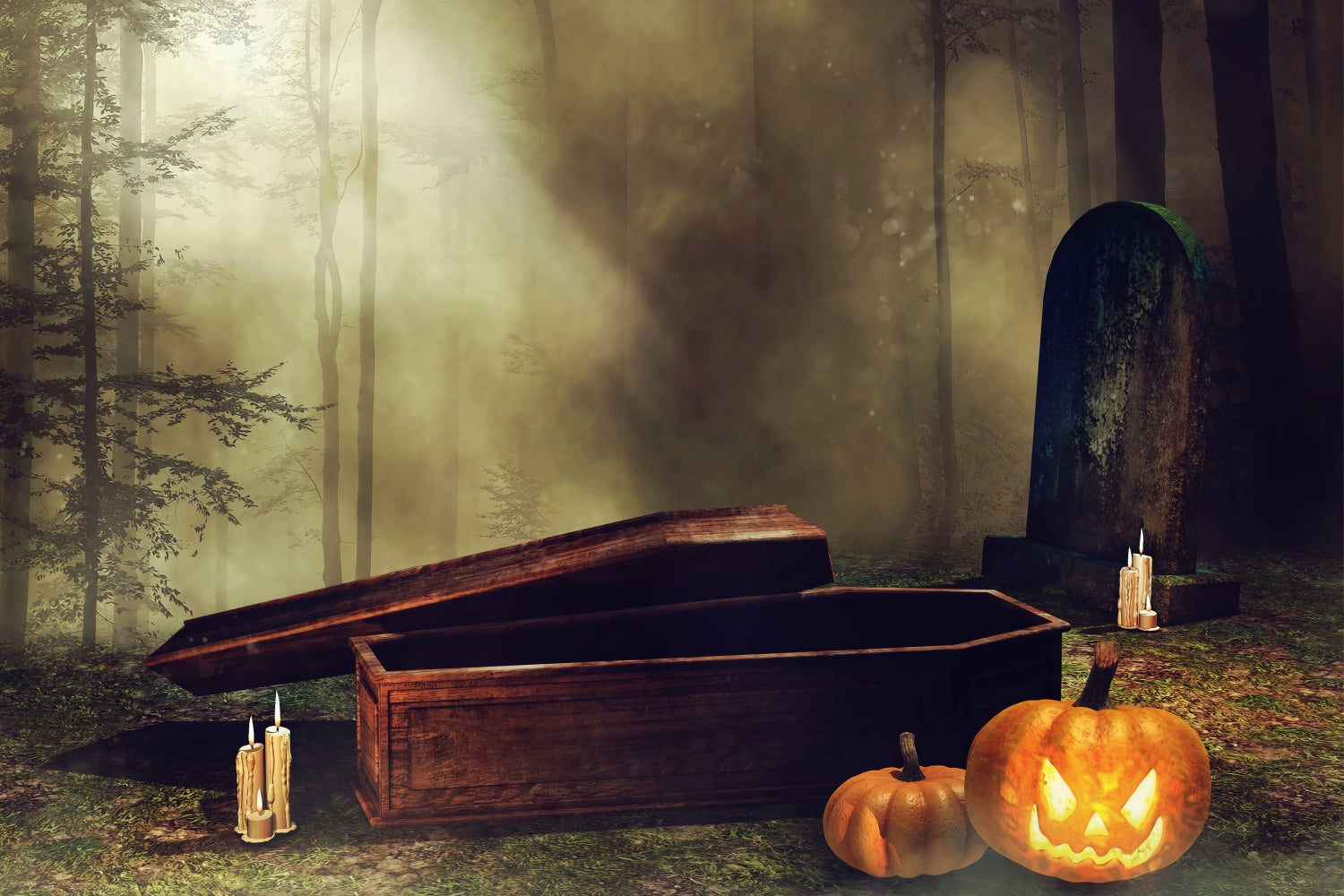 Coffin Backdrop Forest Graveyard Coffin Pumpkins Backdrop BRP12-696