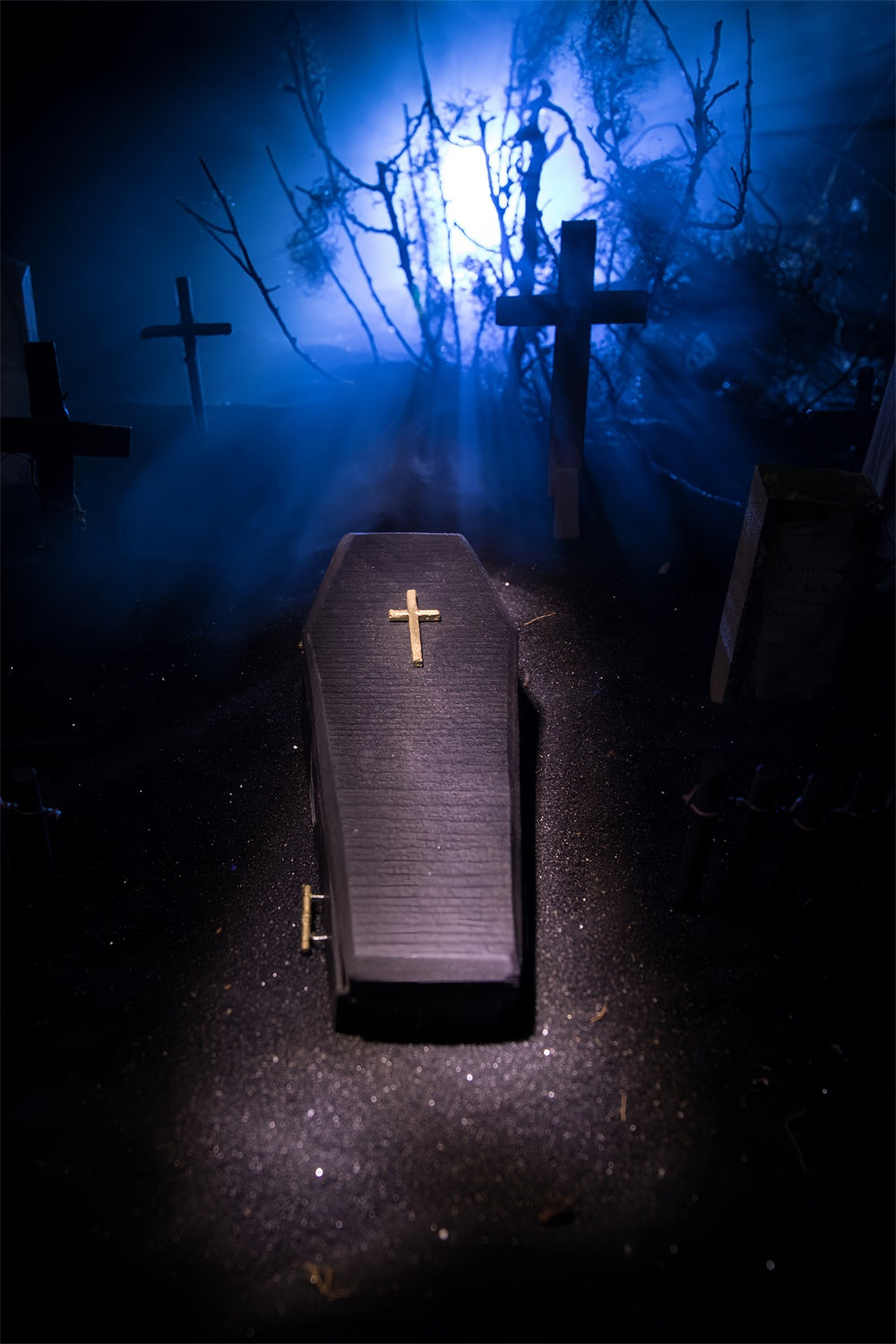 Coffin Backdrop Eerie Coffin Blue Light Graveyard Backdrop BRP12-698