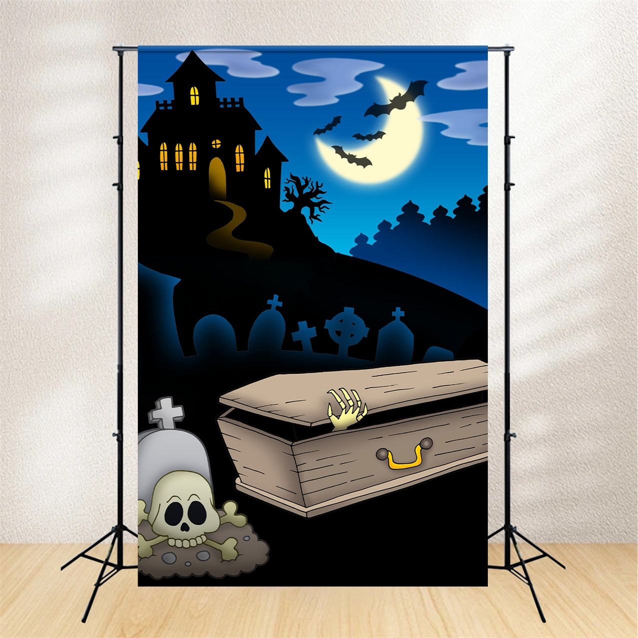 Coffin Backdrop Spooky Graveyard Cartoon Skull Backdrop BRP12-699