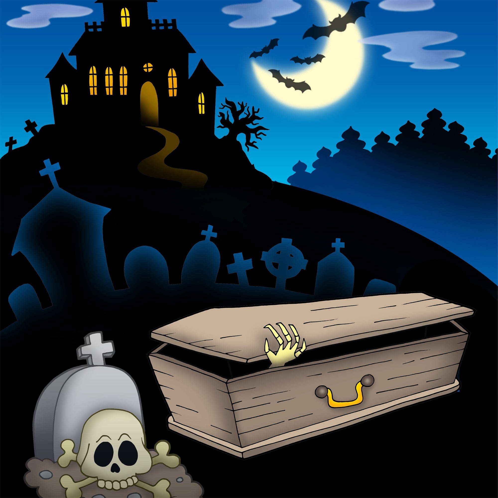 Coffin Backdrop Spooky Graveyard Cartoon Skull Backdrop BRP12-699