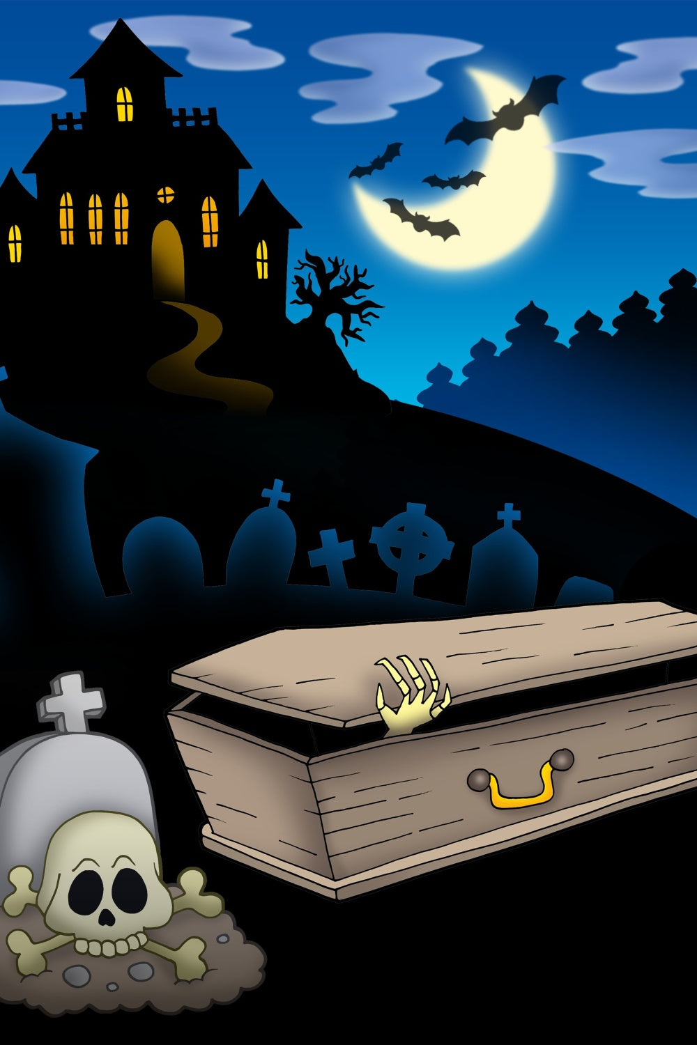 Coffin Backdrop Spooky Graveyard Cartoon Skull Backdrop BRP12-699