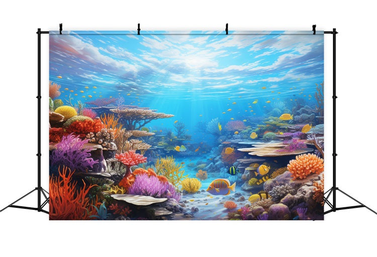 Mermaid Backdrop Background Colorful Coral Tropical Fish Backdrop BRP12-70