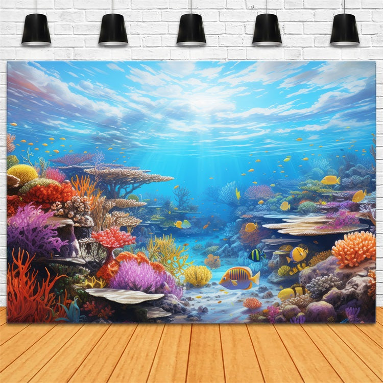 Mermaid Backdrop Background Colorful Coral Tropical Fish Backdrop BRP12-70