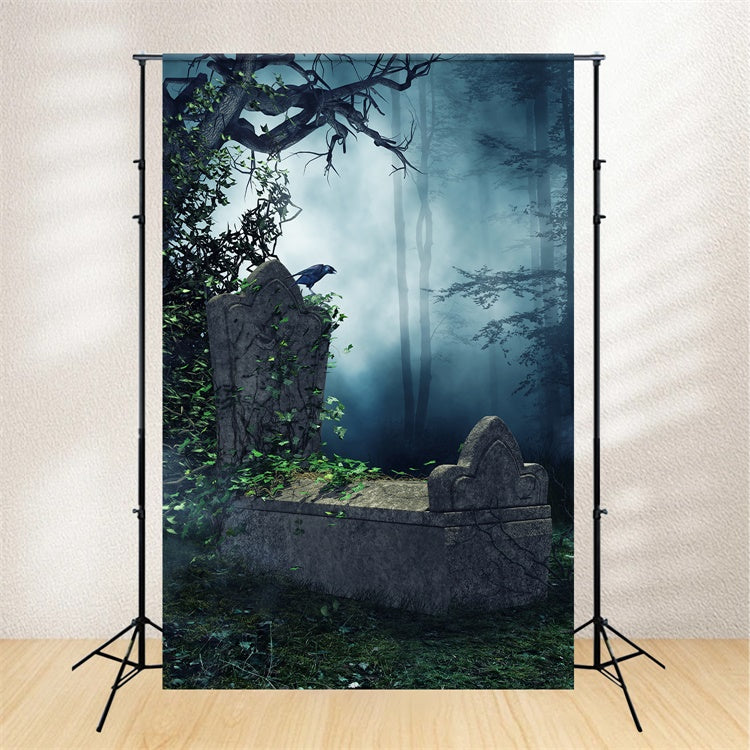 Coffin Backdrop Eerie Forest Raven Tombstone Backdrop BRP12-701