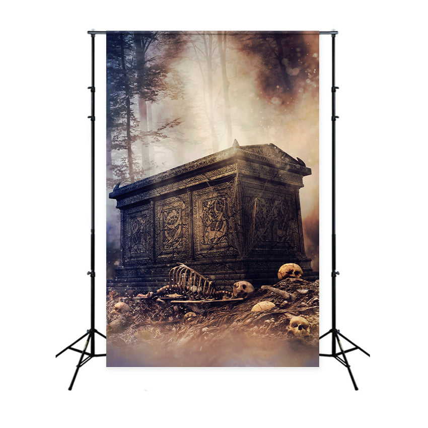 Coffin Backdrop Eerie Skeleton Forest Mist Backdrop BRP12-702