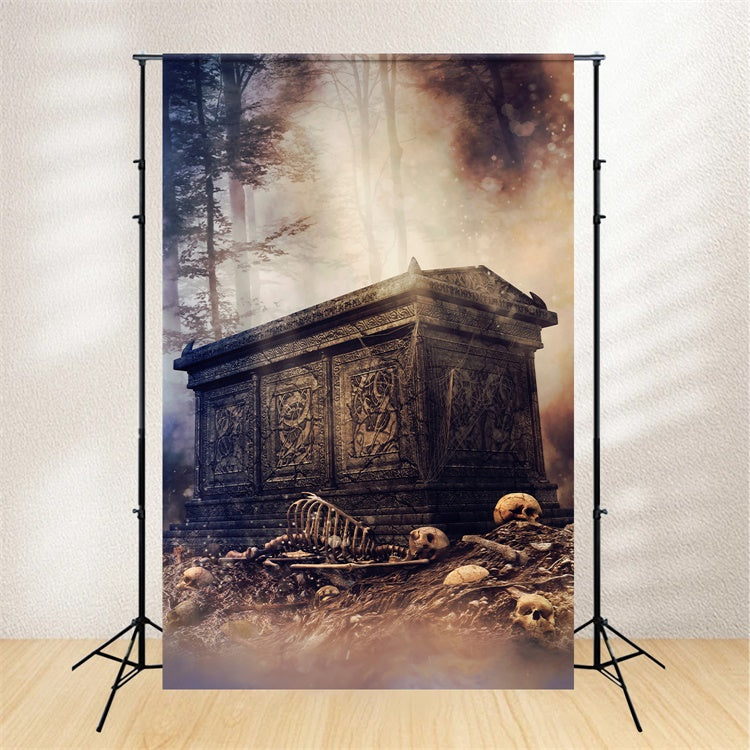 Coffin Backdrop Eerie Skeleton Forest Mist Backdrop BRP12-702