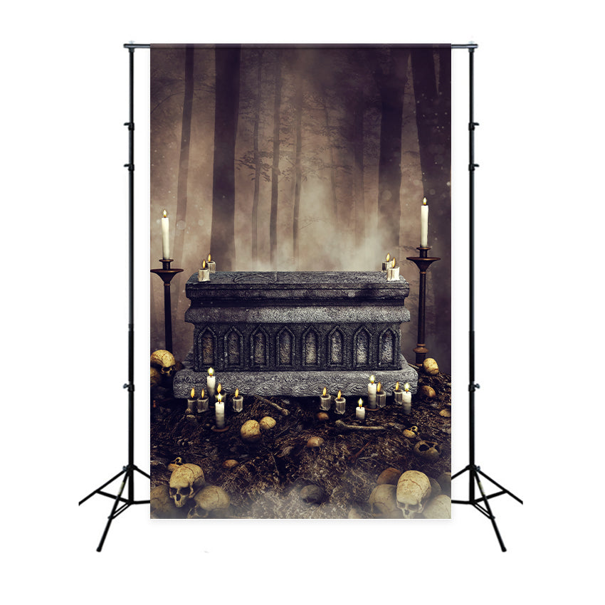 Coffin Backdrop Candlelit Gothic Forest Scene Backdrop BRP12-703