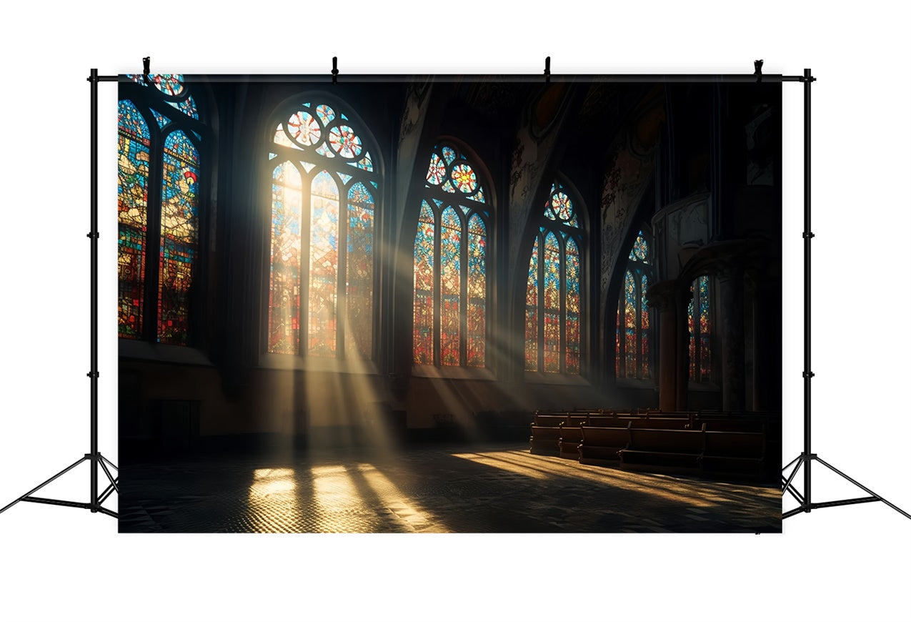 Church Photo Backdrop Gothic Stained Glass Window Backdrop BRP12-704