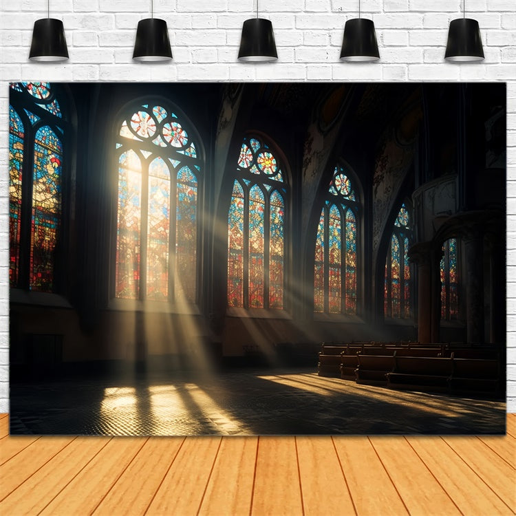 Church Photo Backdrop Gothic Stained Glass Window Backdrop BRP12-704