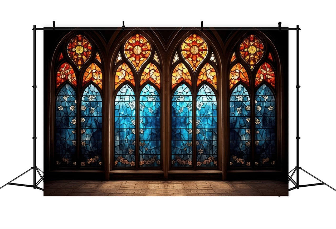 Church Backdrop Arched Stained Glass Window Backdrop BRP12-705