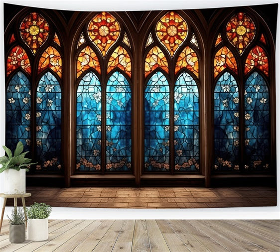 Church Backdrop Arched Stained Glass Window Backdrop BRP12-705