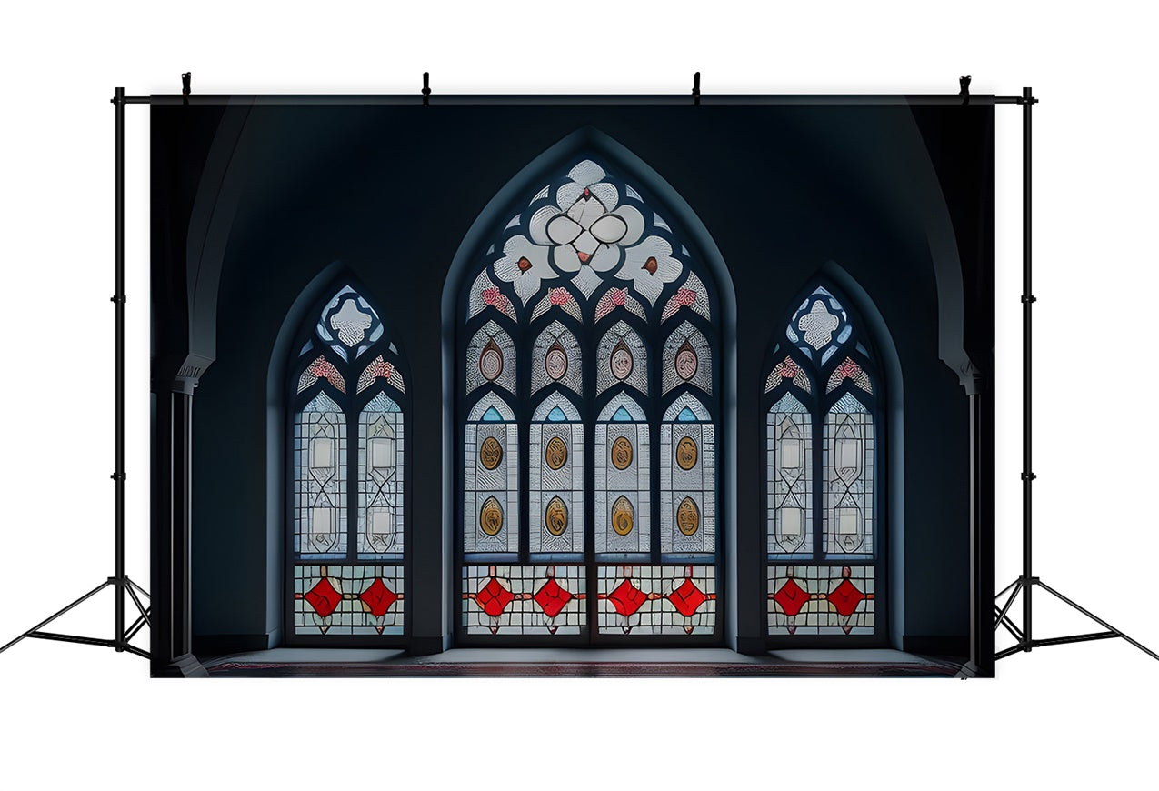 Church Backdrop Design Stained Glass Arched Window Backdrop BRP12-708