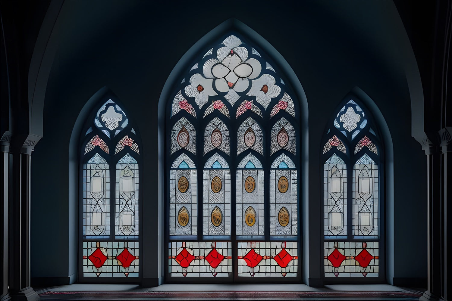 Church Backdrop Design Stained Glass Arched Window Backdrop BRP12-708