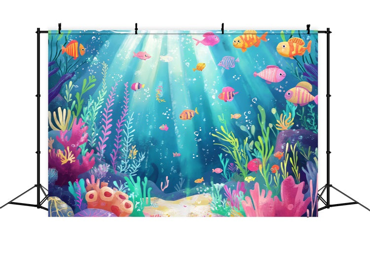 Little Mermaid Backdrops Colorful Fish Aquatic Plants Backdrop BRP12-71