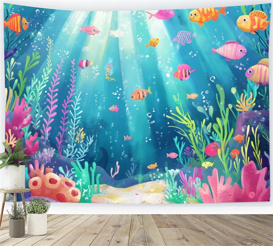 Little Mermaid Backdrops Colorful Fish Aquatic Plants Backdrop BRP12-71