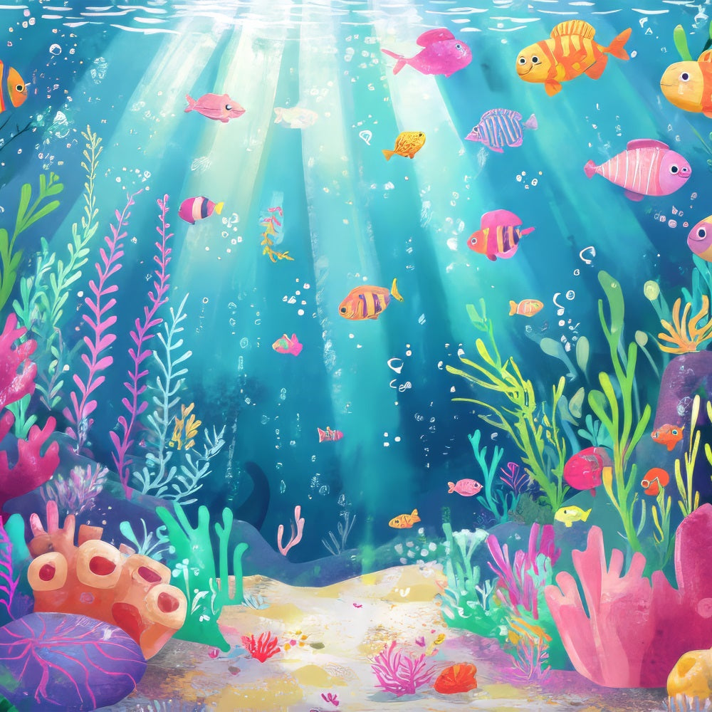 Little Mermaid Backdrops Colorful Fish Aquatic Plants Backdrop BRP12-71