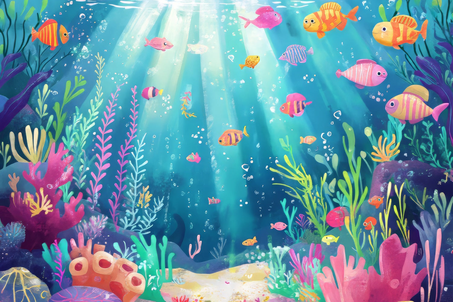 Little Mermaid Backdrops Colorful Fish Aquatic Plants Backdrop BRP12-7 ...