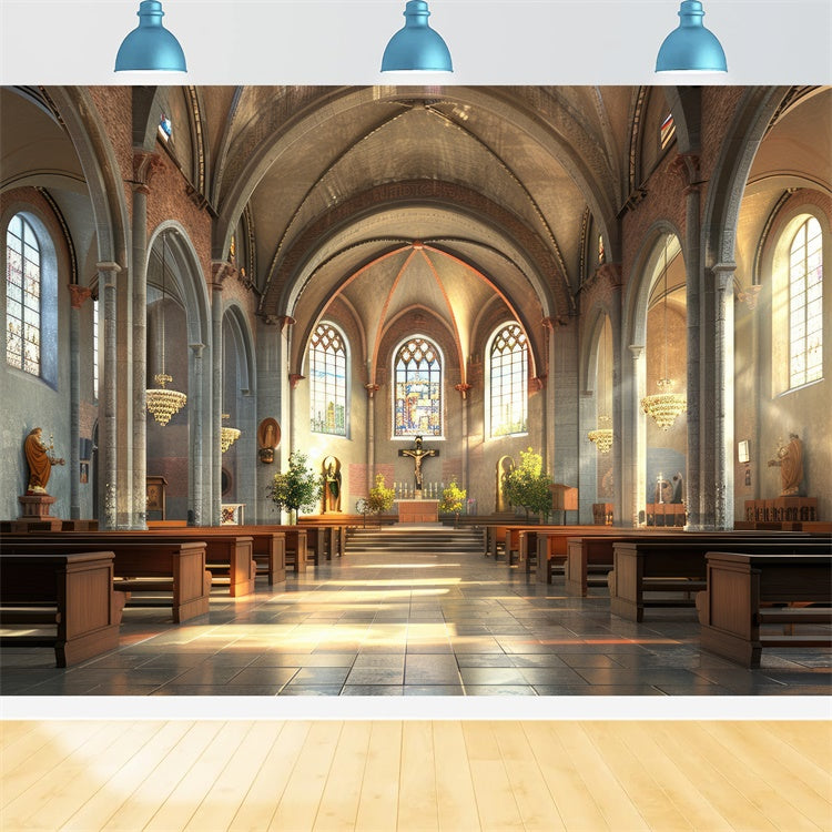 Backdrop For Church Sacred Atmosphere Sunlit Interior Backdrop BRP12-712