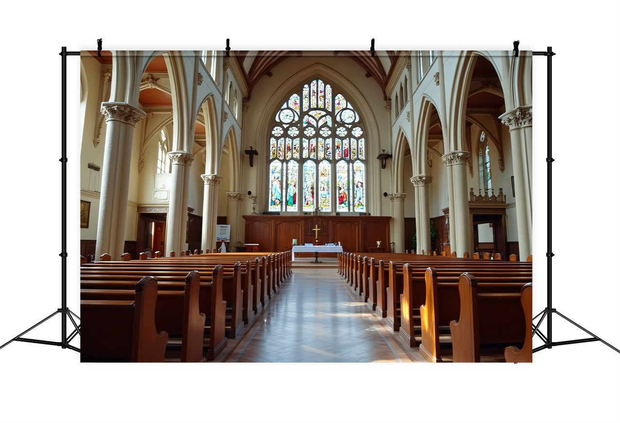 Backdrop Design For Church Pew Rows Colorful Glass Backdrop BRP12-714