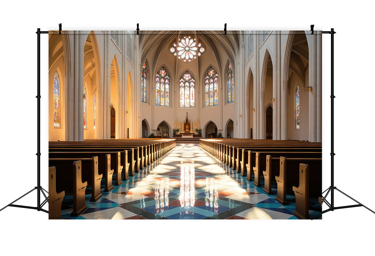 Backdrops For Church Glass Windows Pew Rows Backdrop BRP12-715