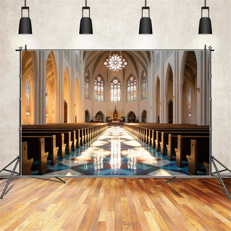 Backdrops For Church Glass Windows Pew Rows Backdrop BRP12-715