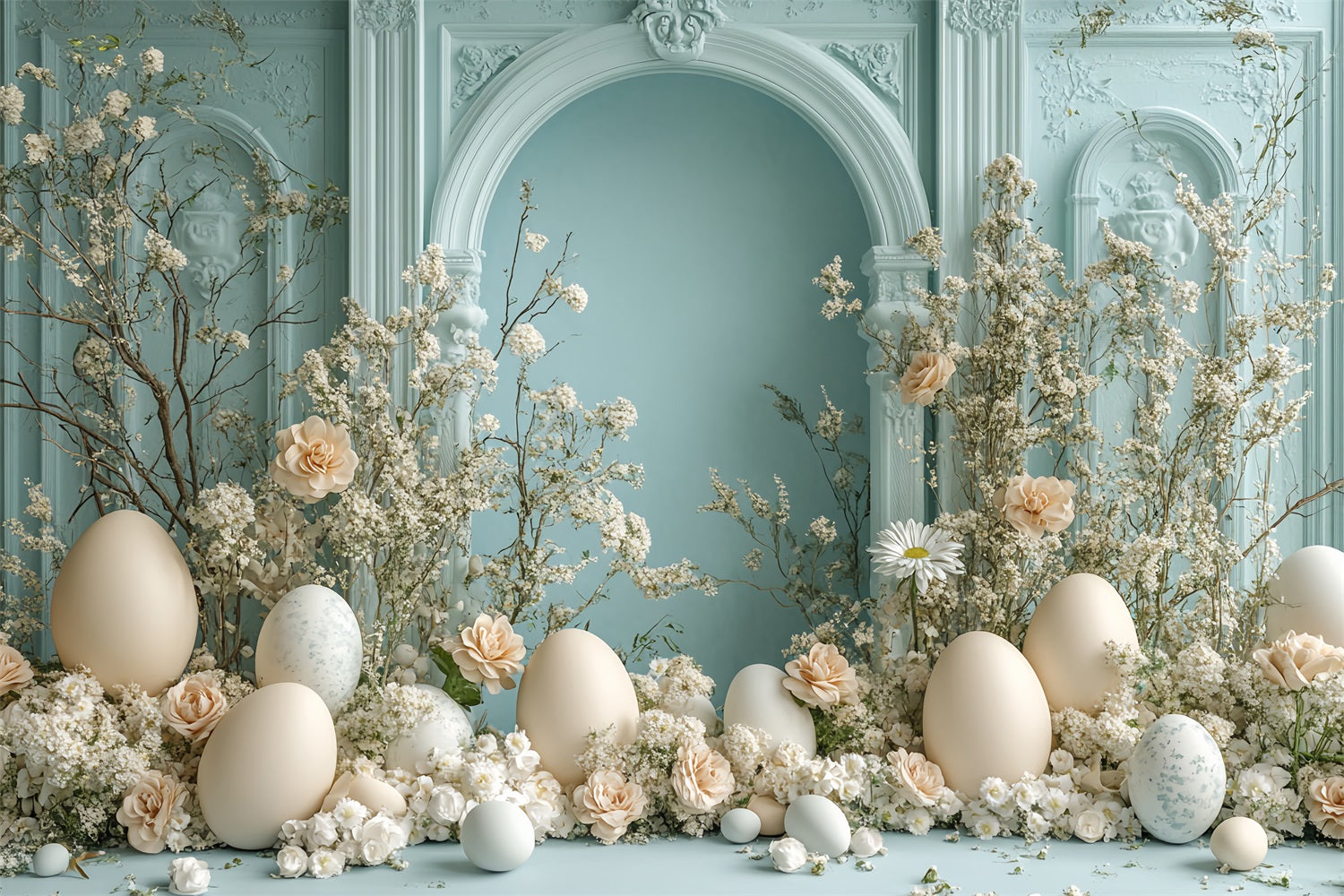 Backdrop For Easter Spring Floral Arch Eggs Backdrop BRP12-725