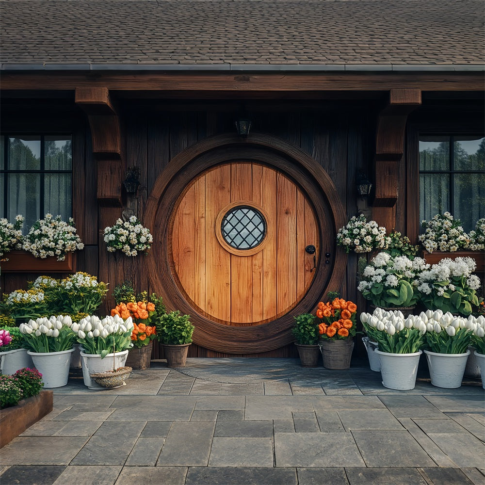 Backdrop Easter Rustic Round Wooden Door Floral Backdrop BRP12-727