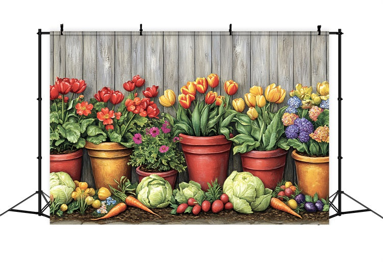 Backdrop Easter Vibrant Tulips Vegetables Spring Backdrop BRP12-732