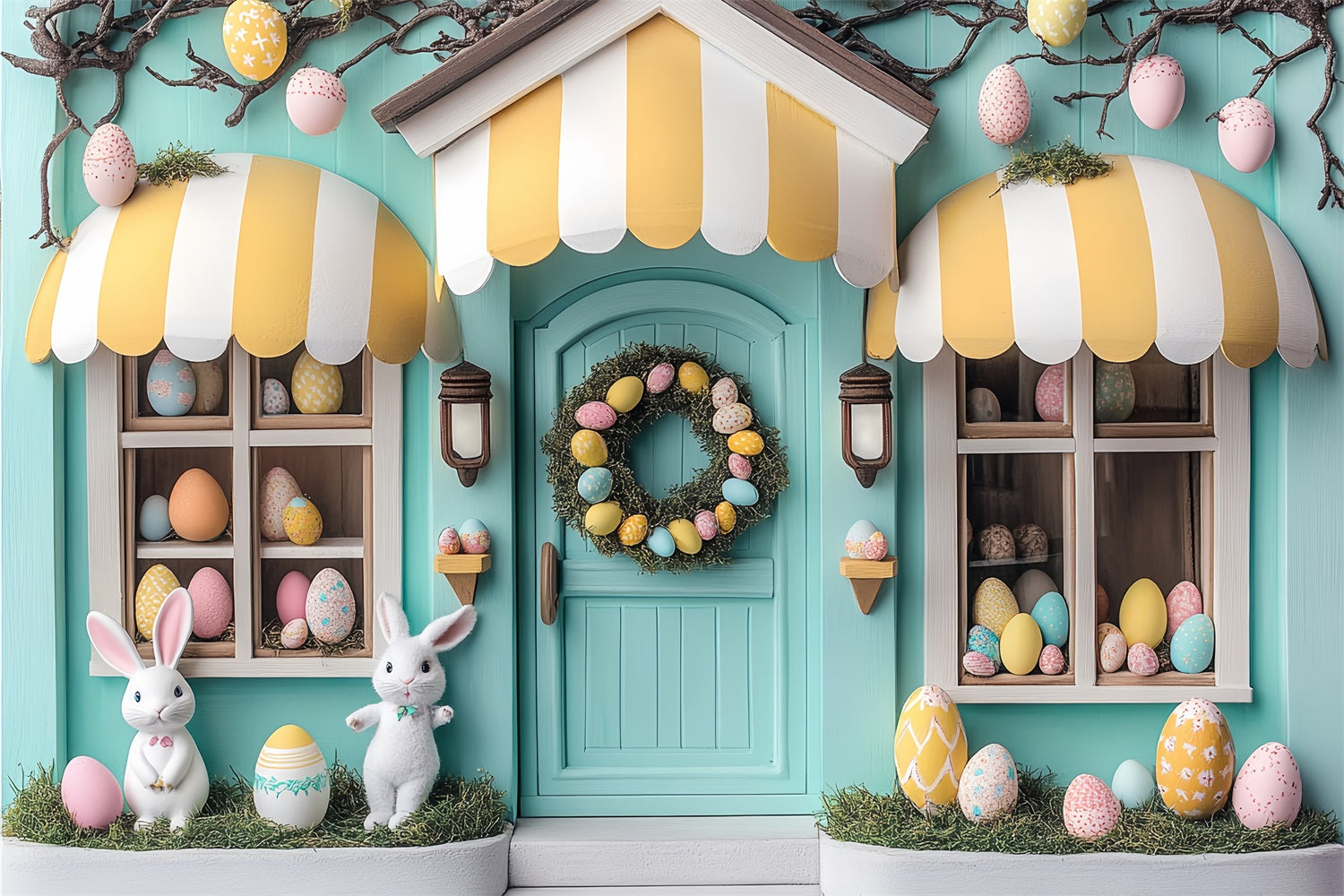 Easter Backdrops Photography Whimsical Bunny Store Scene Backdrop BRP12-734