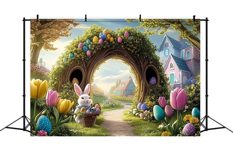 Easter Egg Backdrop Vibrant Tulip Garden Bunny Backdrop BRP12-737