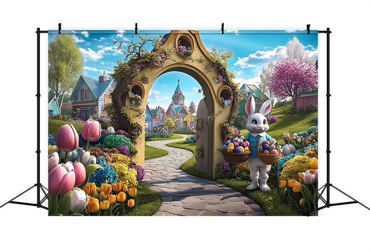 Easter Photo Backdrop Bunny Village Path Arch Backdrop BRP12-738