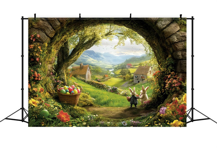 Easter Photo Backdrop Meadow Bunny Egg Arched Backdrop BRP12-741