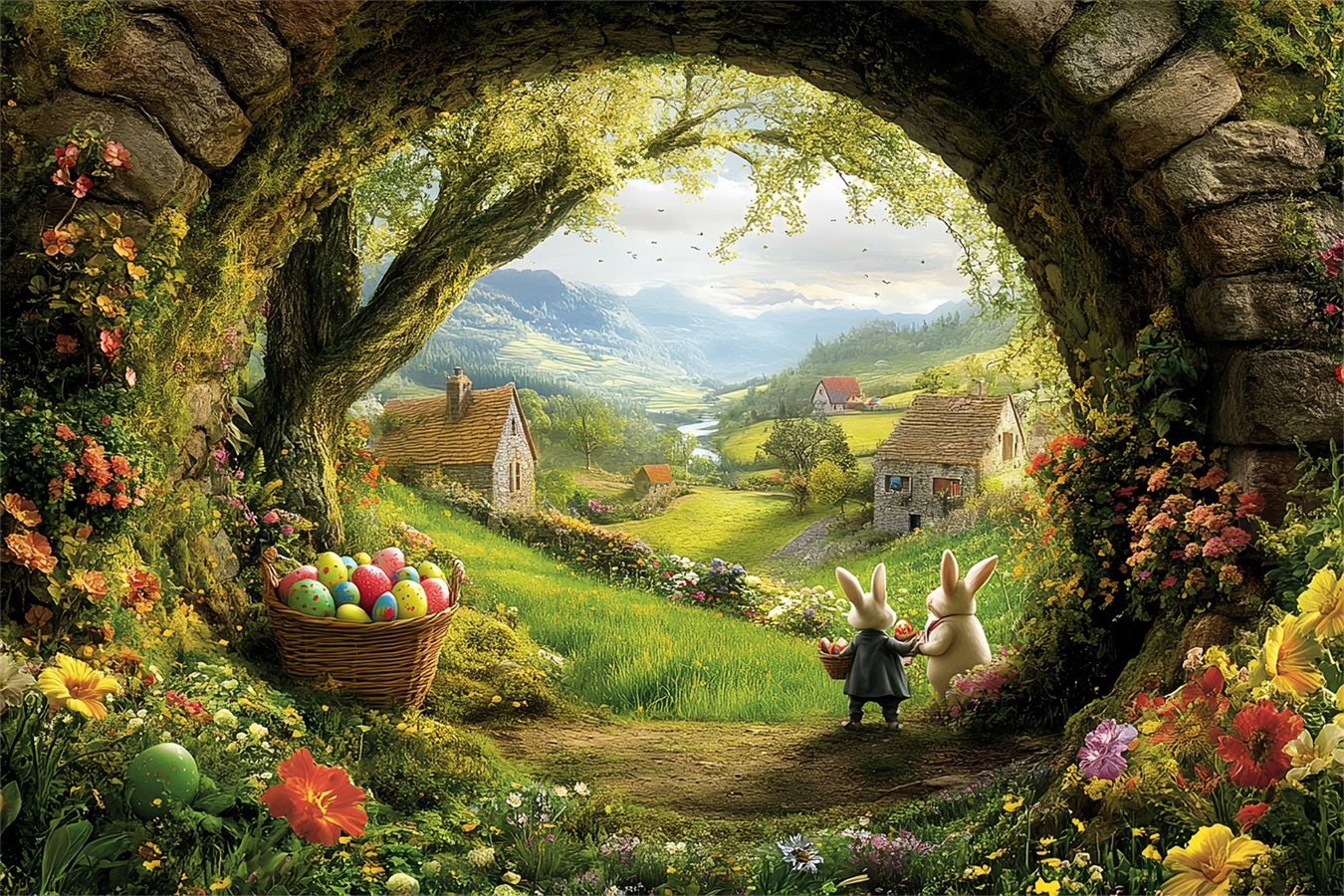 Easter Photo Backdrop Meadow Bunny Egg Arched Backdrop BRP12-741