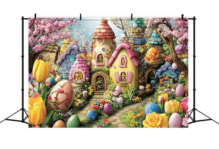 Easter Egg Backdrop Colorful Village Fairy Tale Backdrop BRP12-743