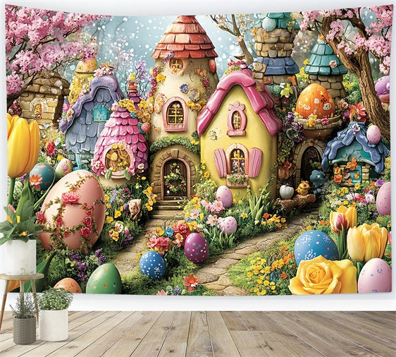 Easter Egg Backdrop Colorful Village Fairy Tale Backdrop BRP12-743